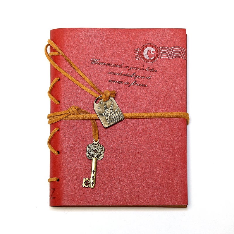 EvZ Journal Diary String Key Retro Vintage Classic Leather Bound Notebook, Red - Image 1